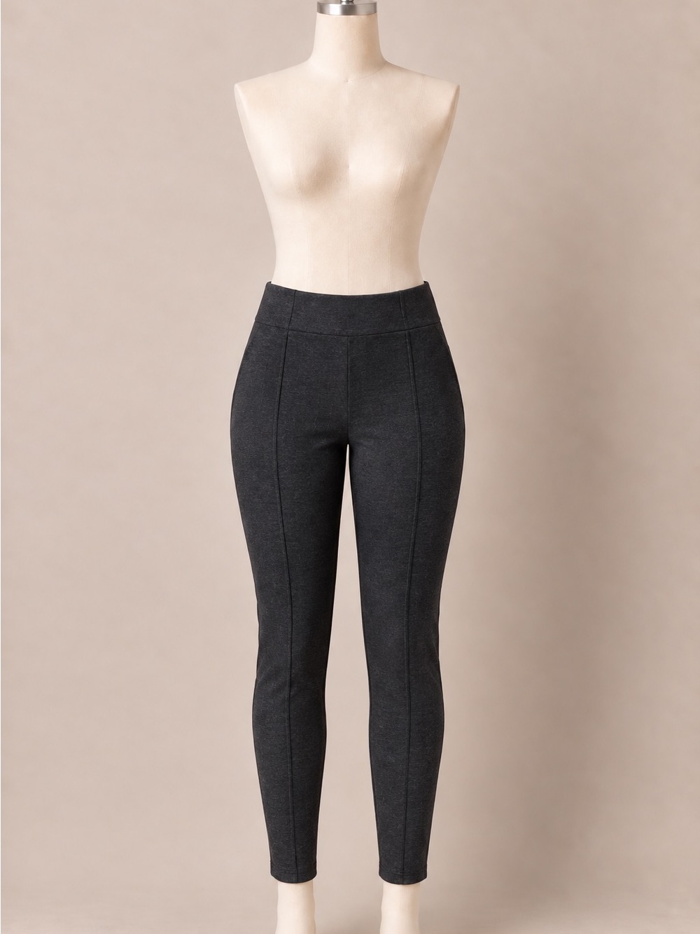 LOFT Pull On Ponte Knit Leggings Pants Gray Black Large Slim Stretch